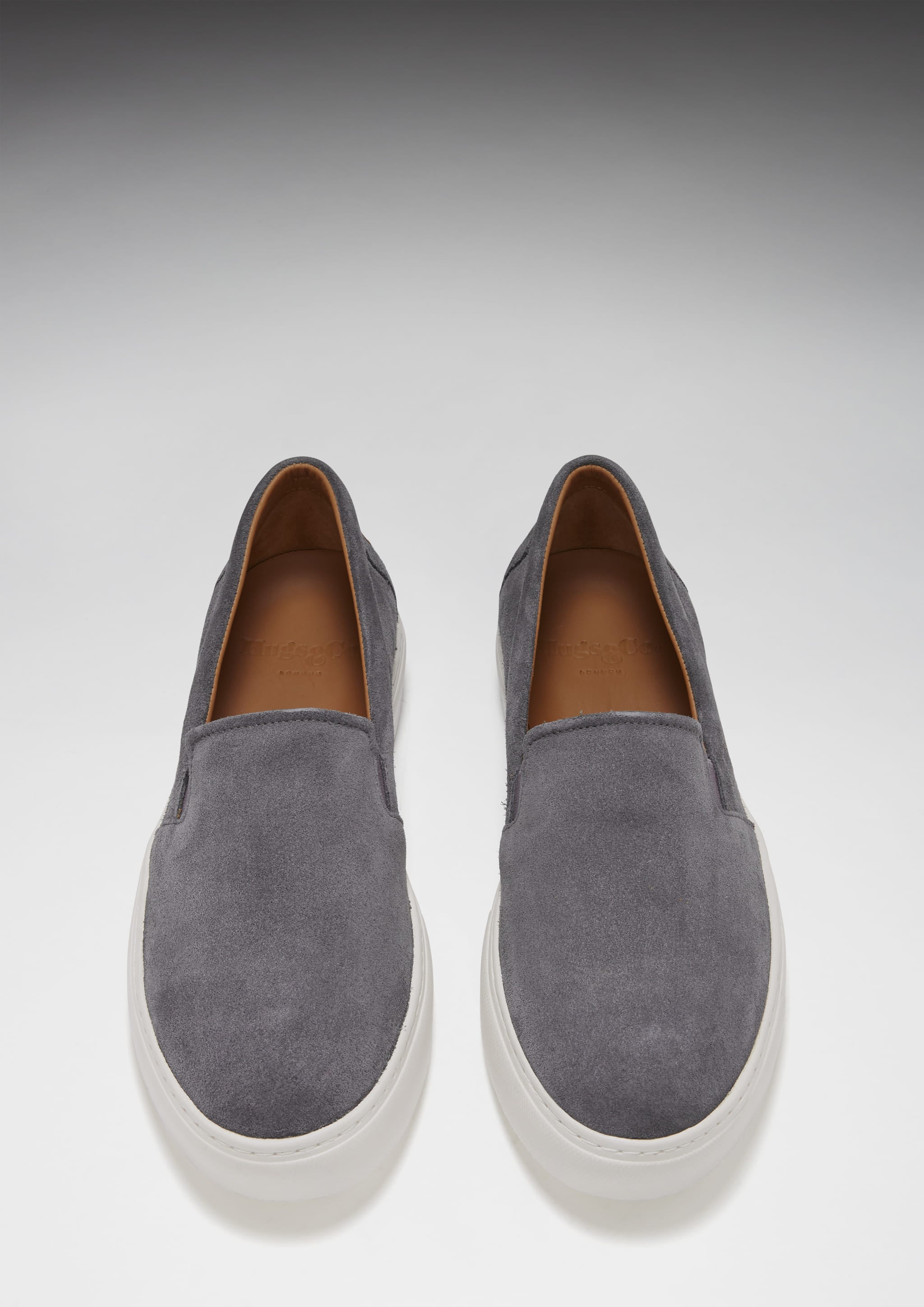 Gray suede discount slip on sneakers