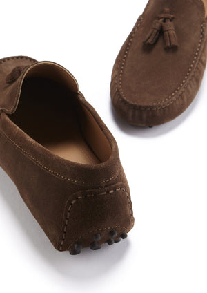 Tasselled Driving Loafers, brown suede