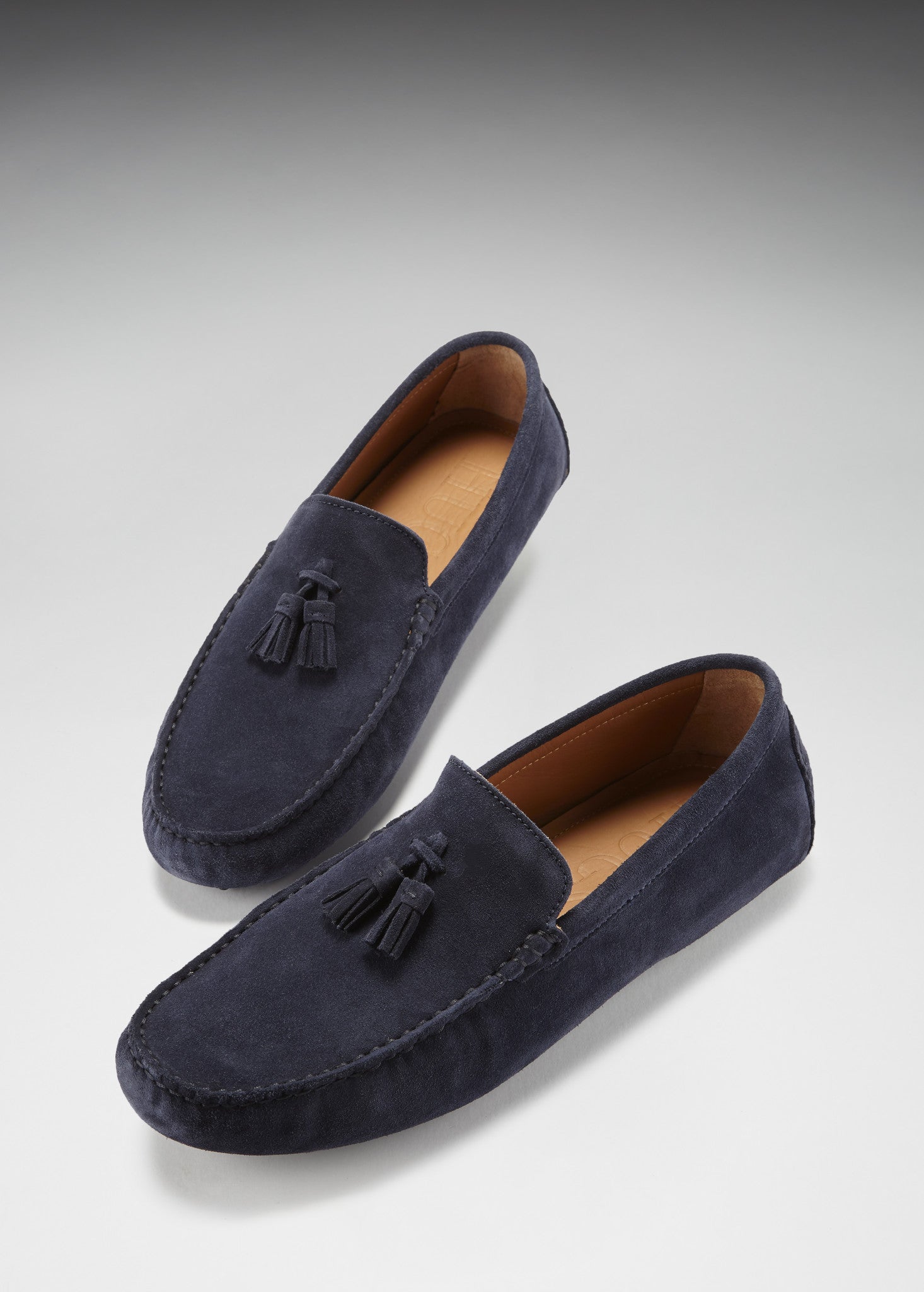 Tasselled Driving Loafers, navy blue suede