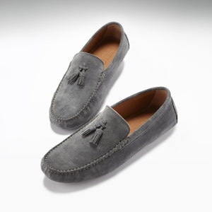 Tasselled Driving Loafers, slate grey suede
