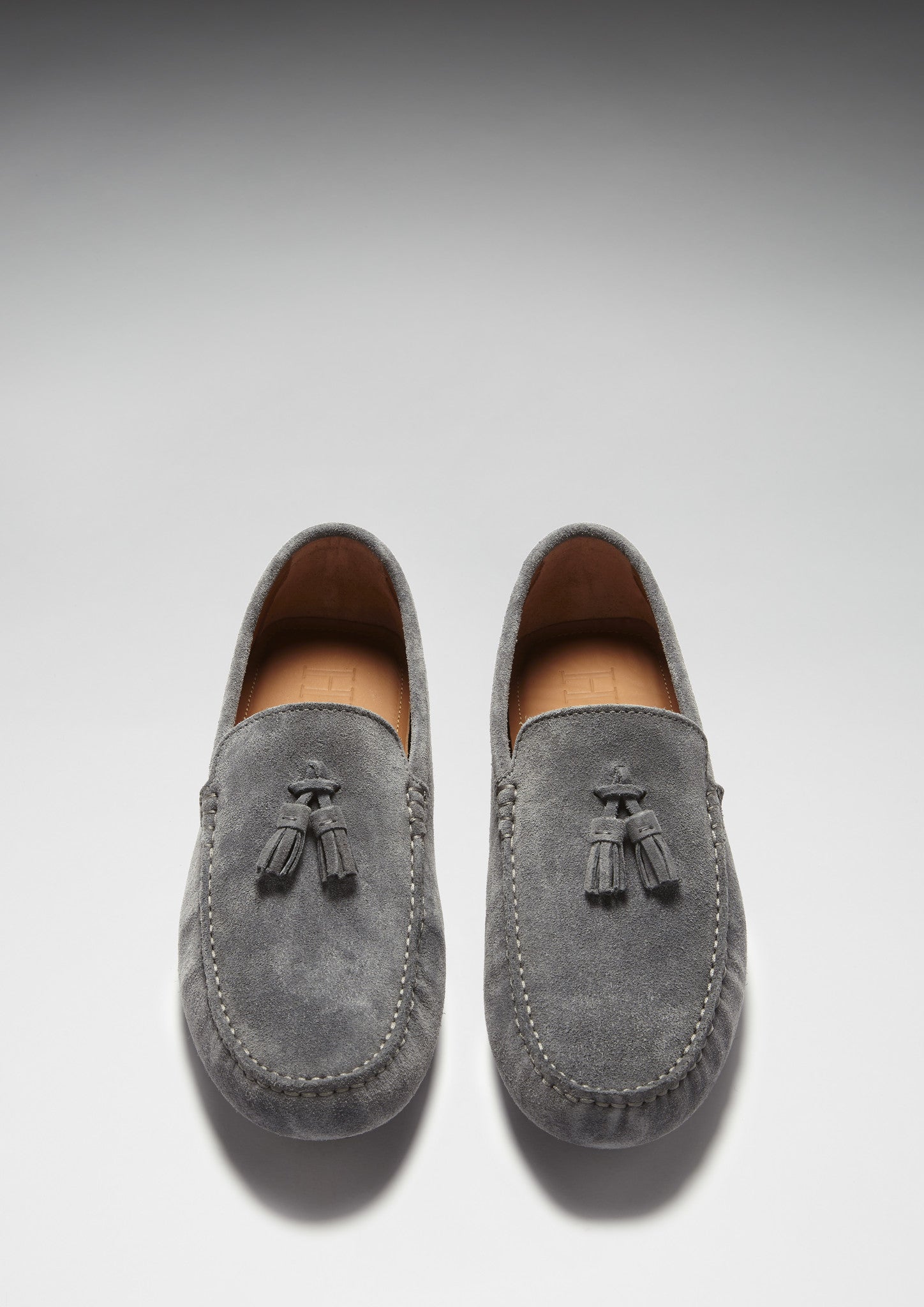 Tasselled Driving Loafers slate grey suede Hugs Co