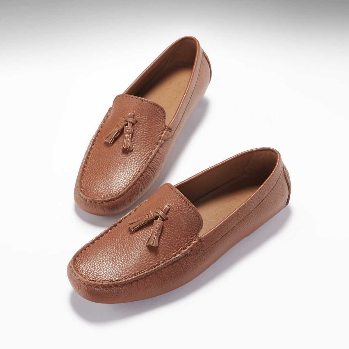 Tasselled Driving Loafers, tan grain leather