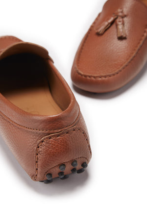 Tasselled Driving Loafers, tan grain leather