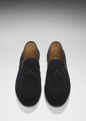 Top, Black Suede Tasselled Brogues, Welted Leather Sole Hugs & Co.