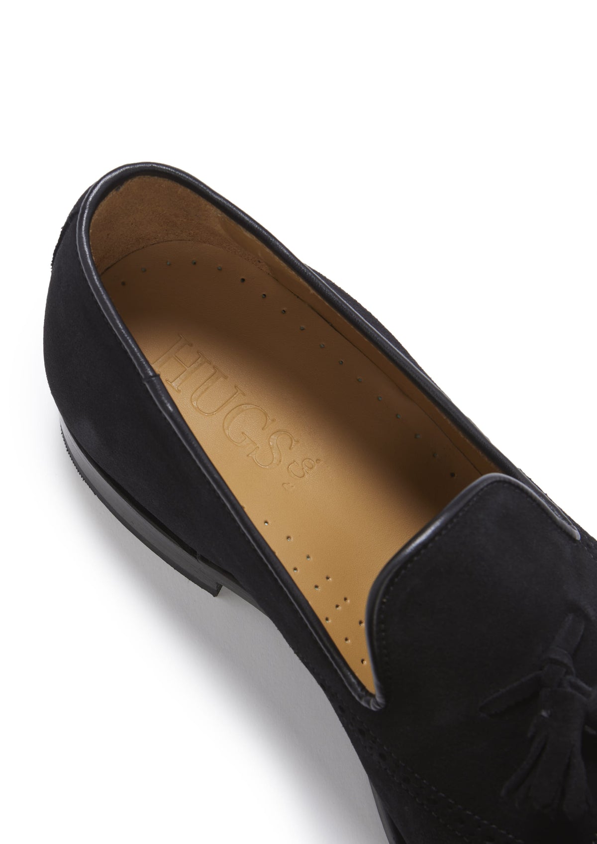 Tasselled Brogue Loafer Black Suede Hugs Co