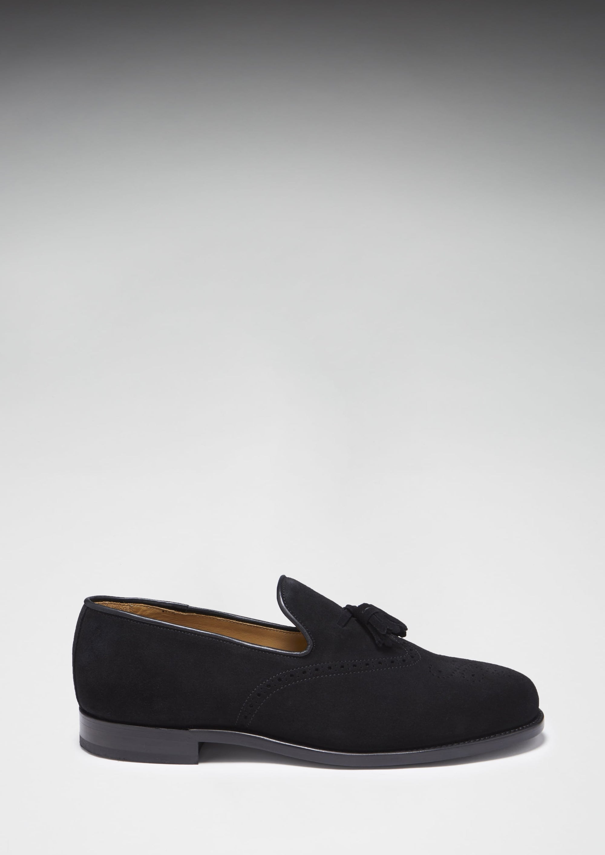 Side on, Black Suede Tasselled Brogues, Welted Leather Sole Hugs & Co.