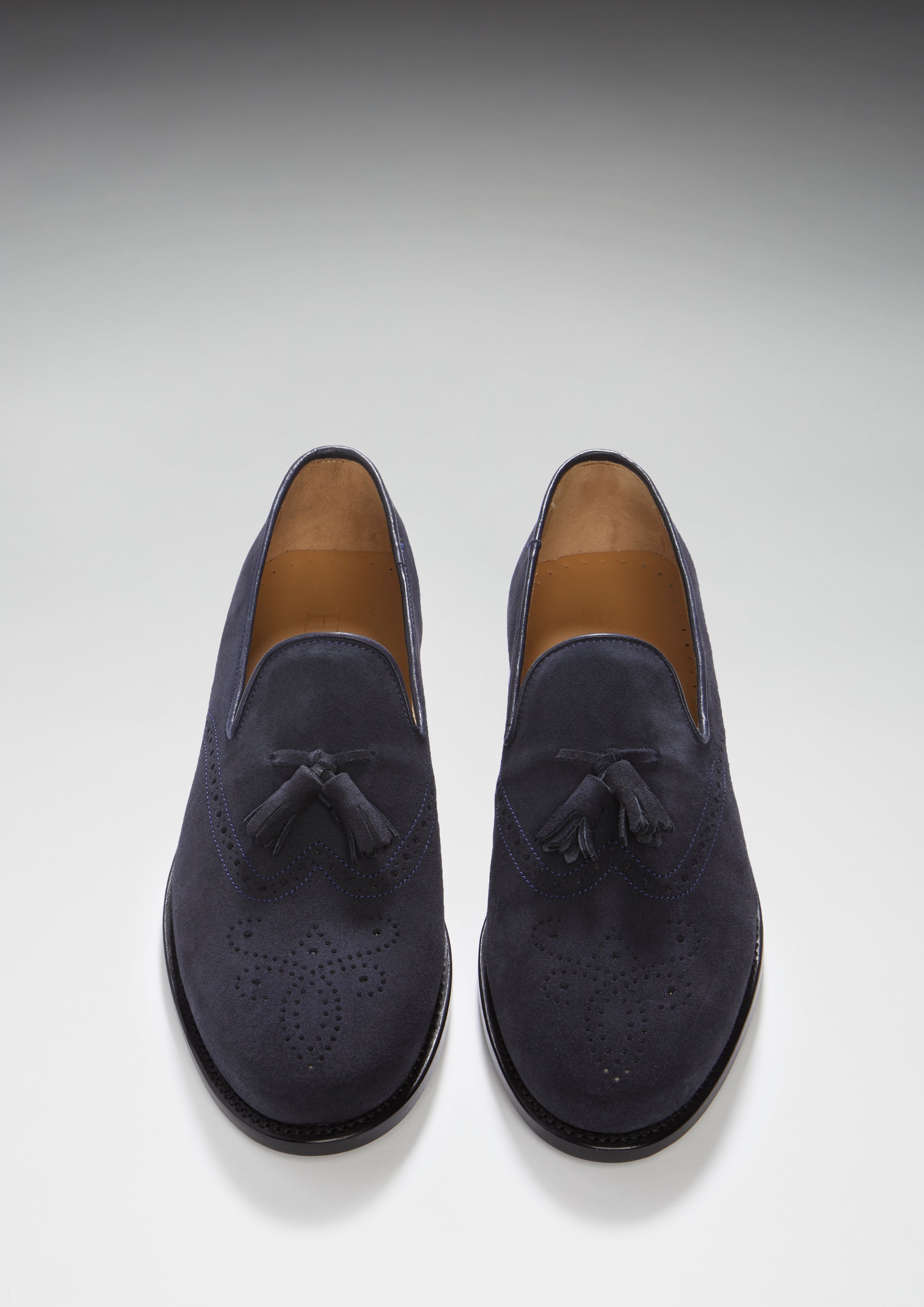 Navy Blue Suede Tasselled Brogues, Welted Leather Sole