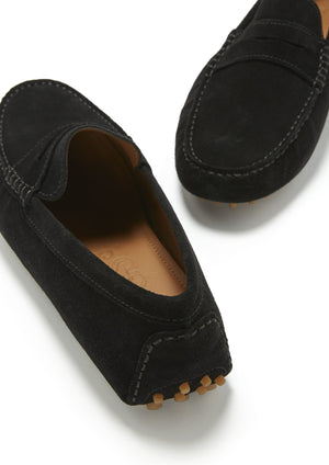 Penny Driving Loafers, black suede gum sole