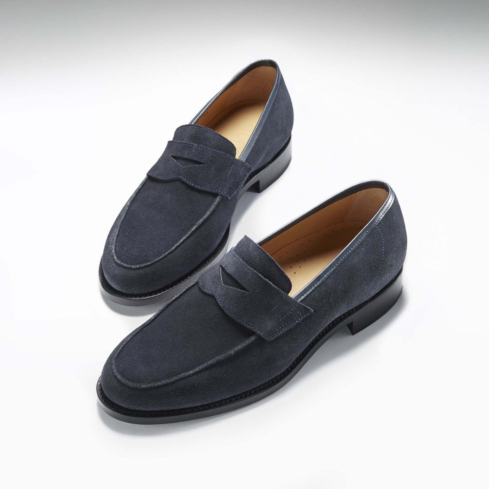 Mocassins Bleu Marine en Daim, Semelle Cuir Cousue