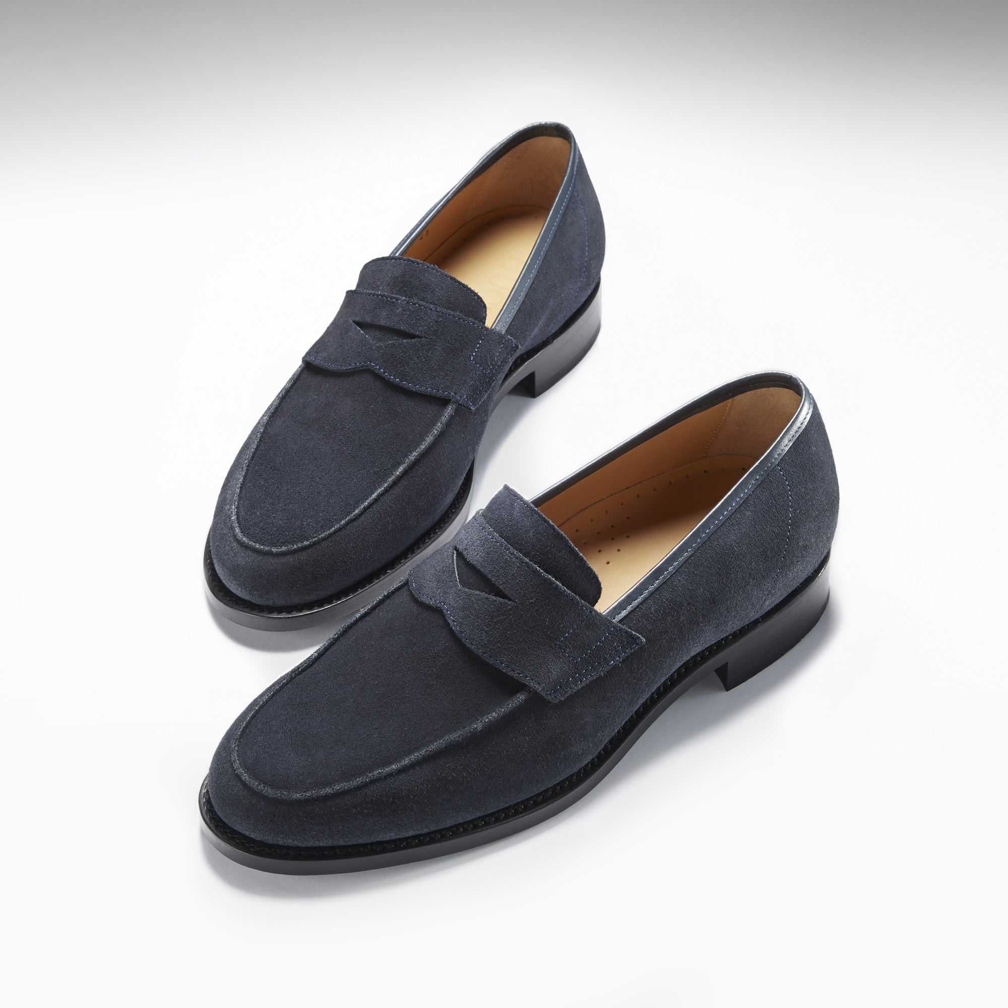 Navy Blue Suede Loafers, Welted Leather Sole - & Co.