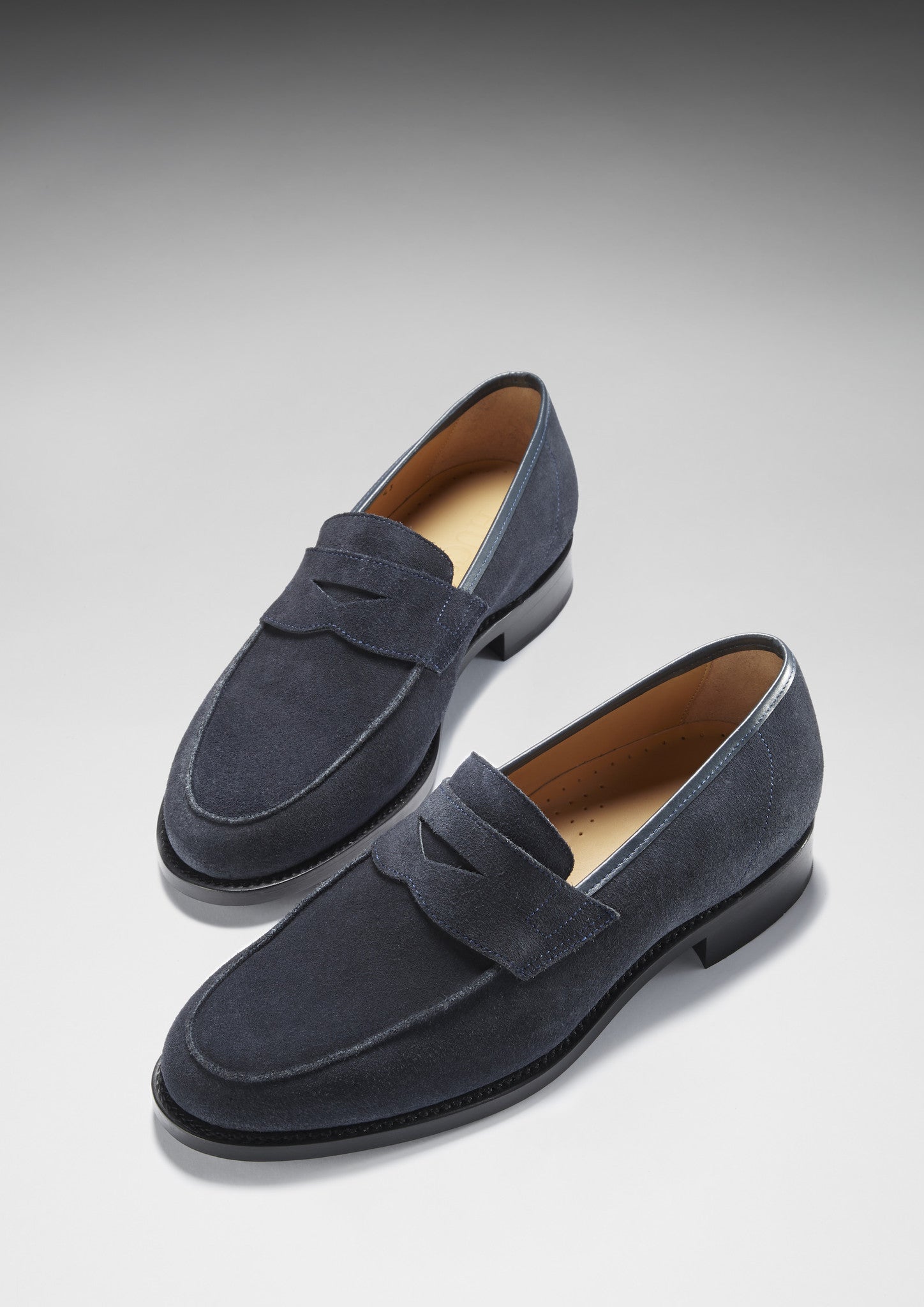 Mocassins Bleu Marine en Daim, Semelle Cuir Cousue