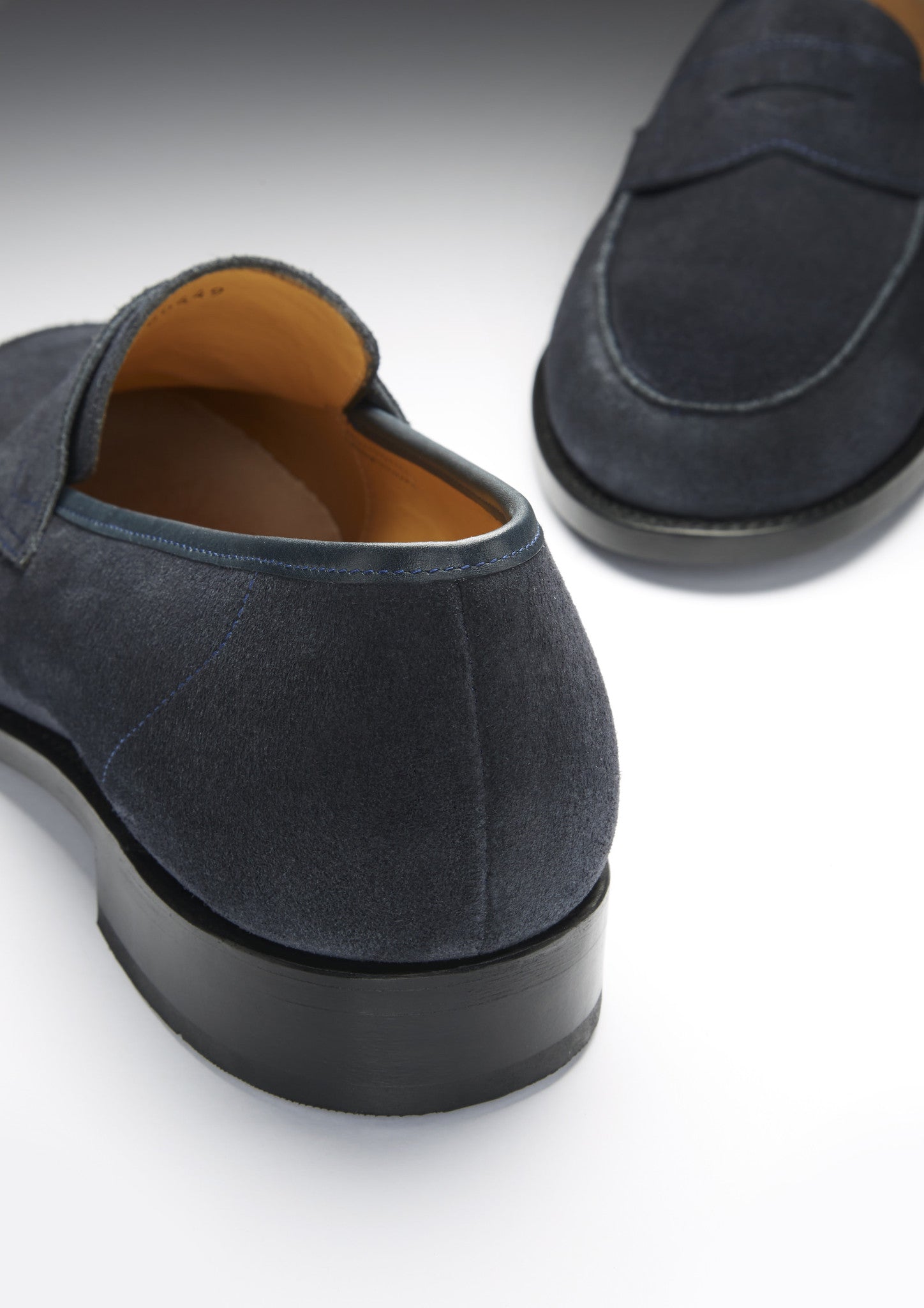 Navy Blue Suede Loafers, Welted Leather Sole