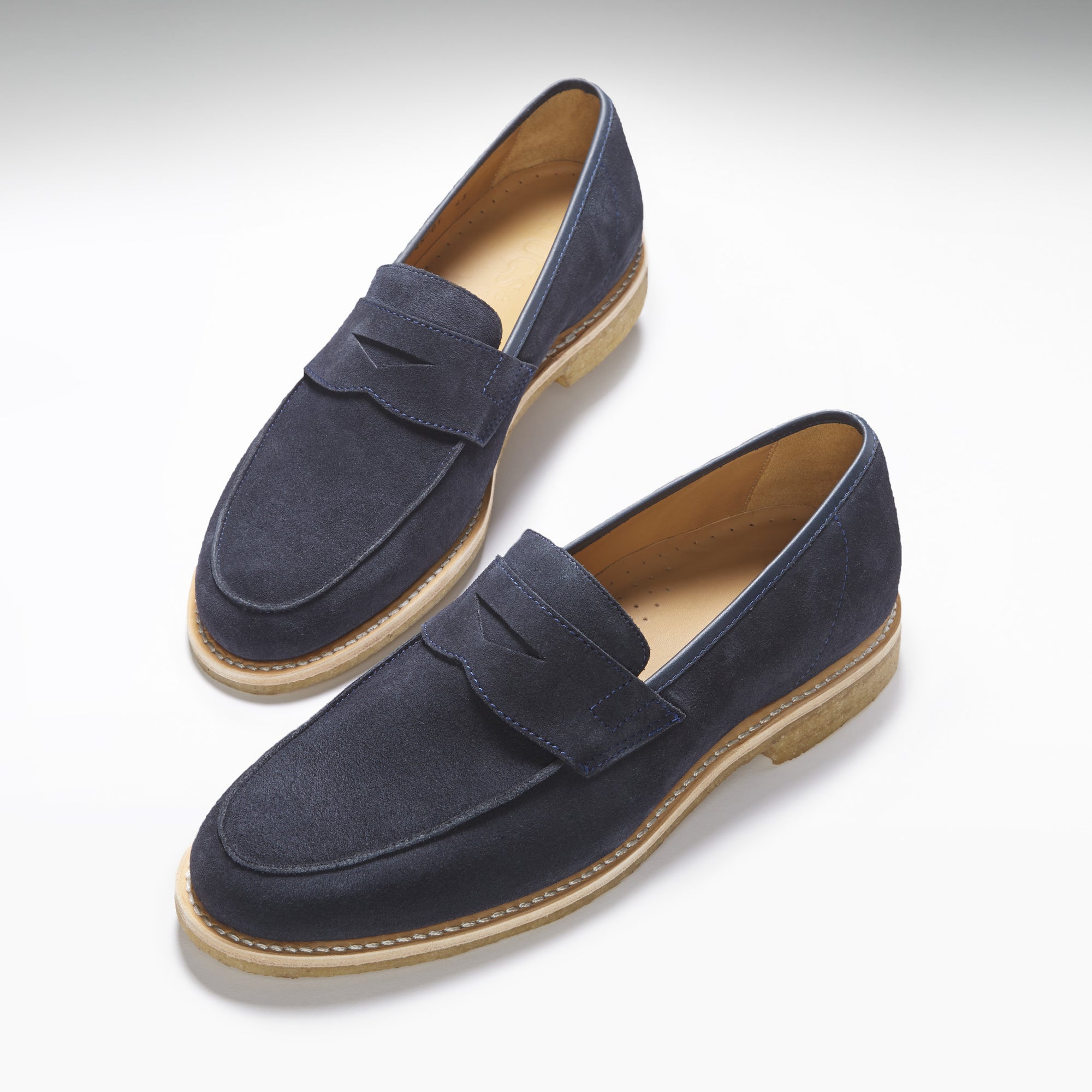 Blue Suede Crepe Loafer Three Quarter