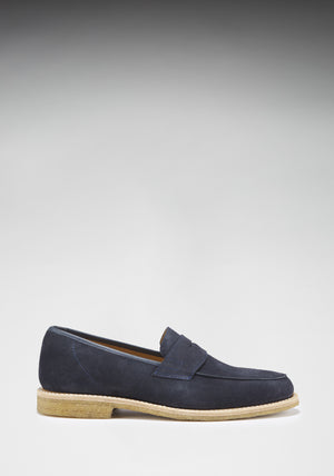 Blue Suede Crepe Loafer Side On With Shadow