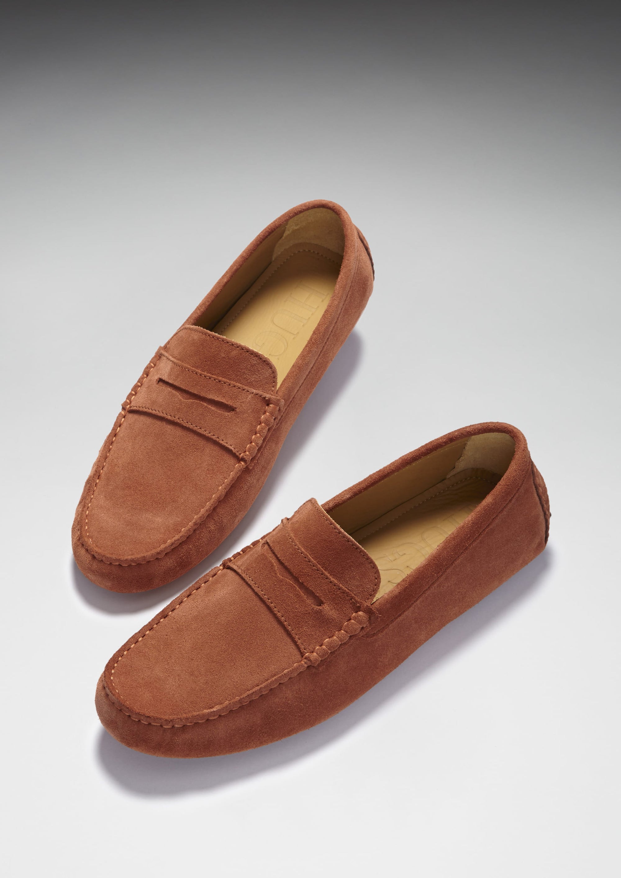 Rectangle, Penny Driving Loafers, rust suede