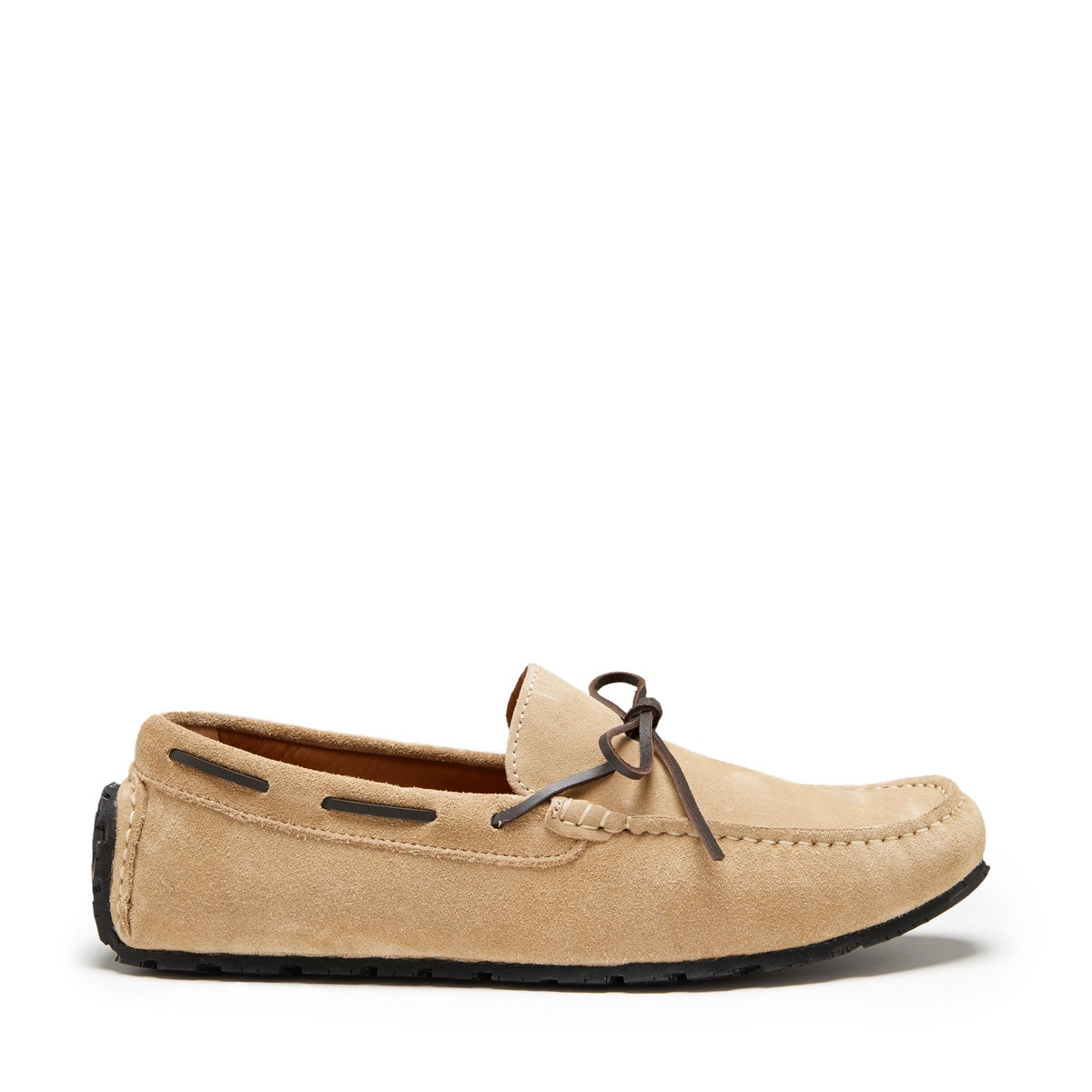 Tire Sole Laced Driving Mocassins, daim taupe