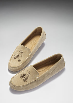 Women's Tasselled Driving Loafers, taupe suede