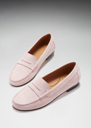 Women's Penny Loafers Leather Sole, ice pink suede