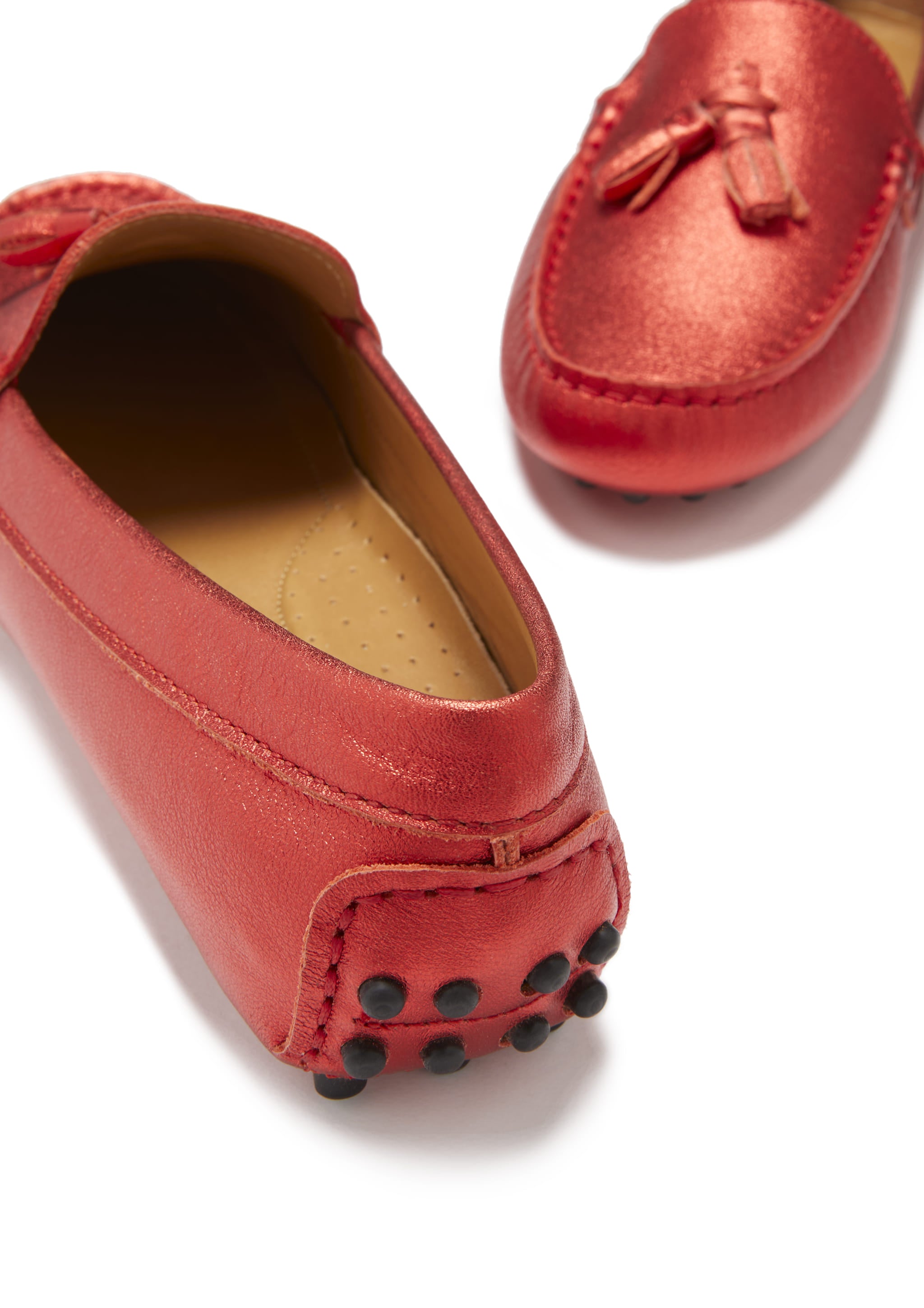 Women s Tasselled Driving Loafers red metallic leather Hugs Co