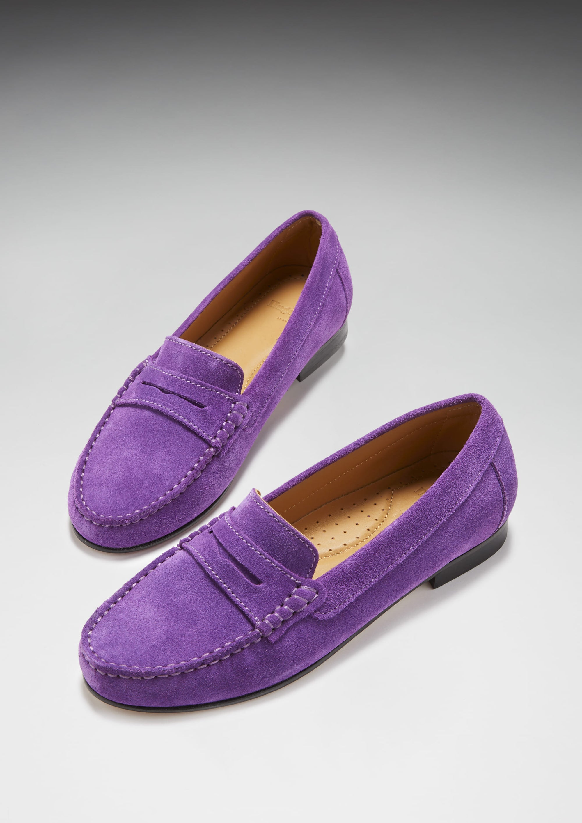 Penny Loafers pour femmes, semelle en cuir, daim violet