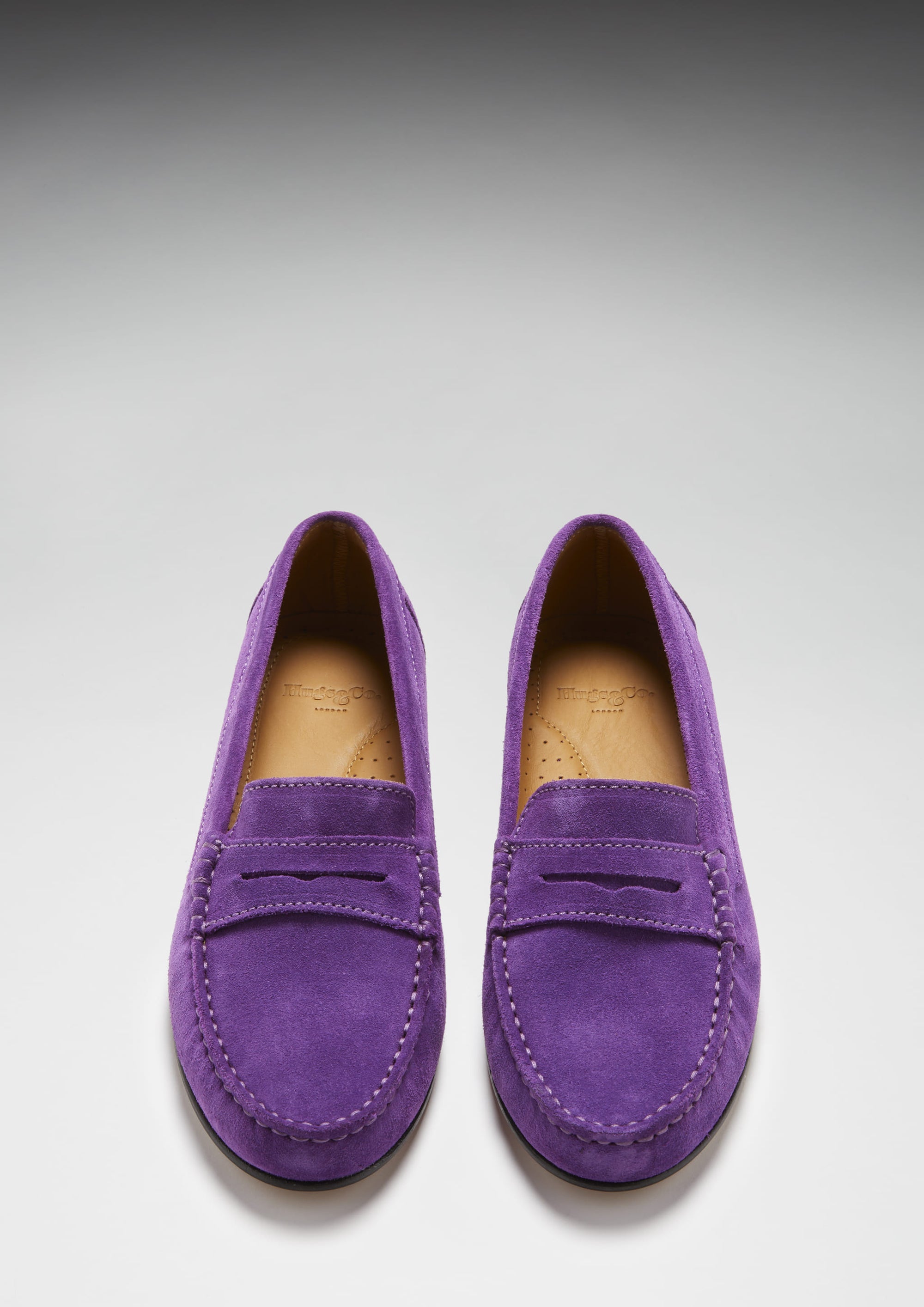 Penny Loafers pour femmes, semelle en cuir, daim violet