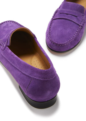 Penny Loafers pour femmes, semelle en cuir, daim violet