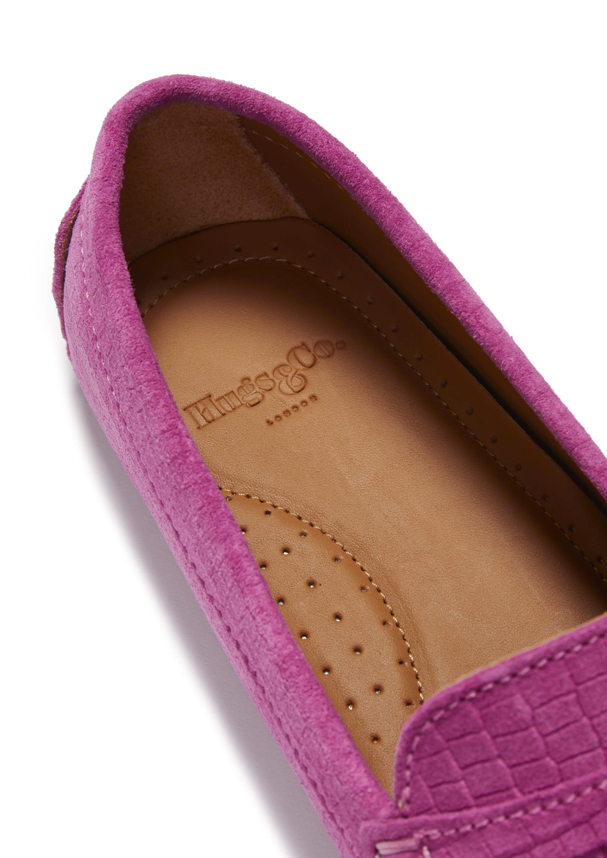 Women's Penny Driving Loafers, pink embossed suede