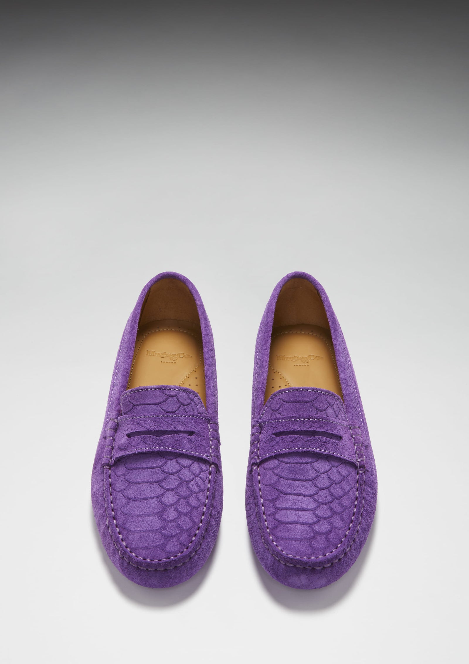 Women s Penny Driving Loafers purple embossed suede Hugs Co