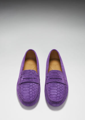 Mocassins Penny Driving pour femme, daim gaufré violet