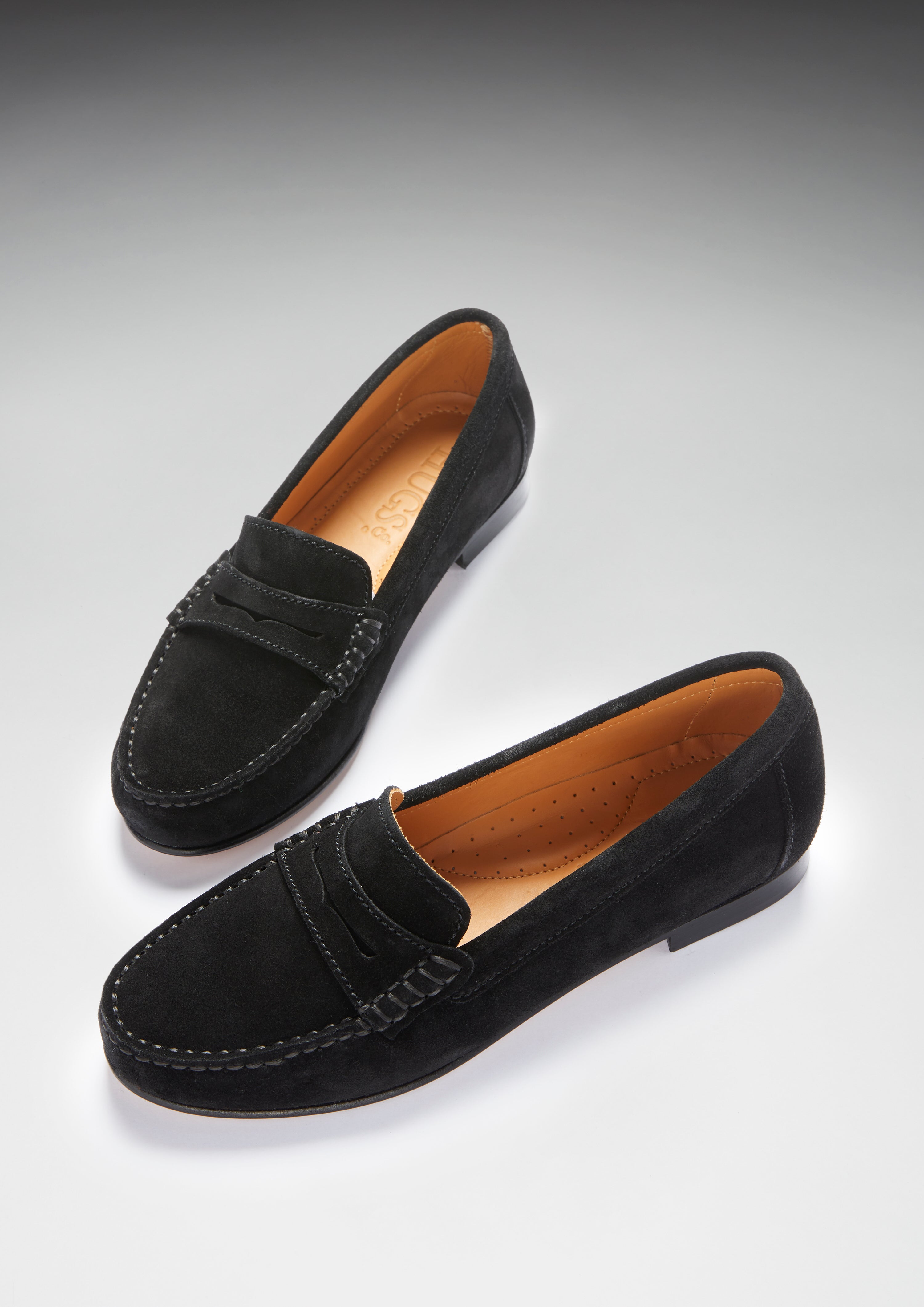 Women s Penny Loafers Leather Sole black suede Hugs Co
