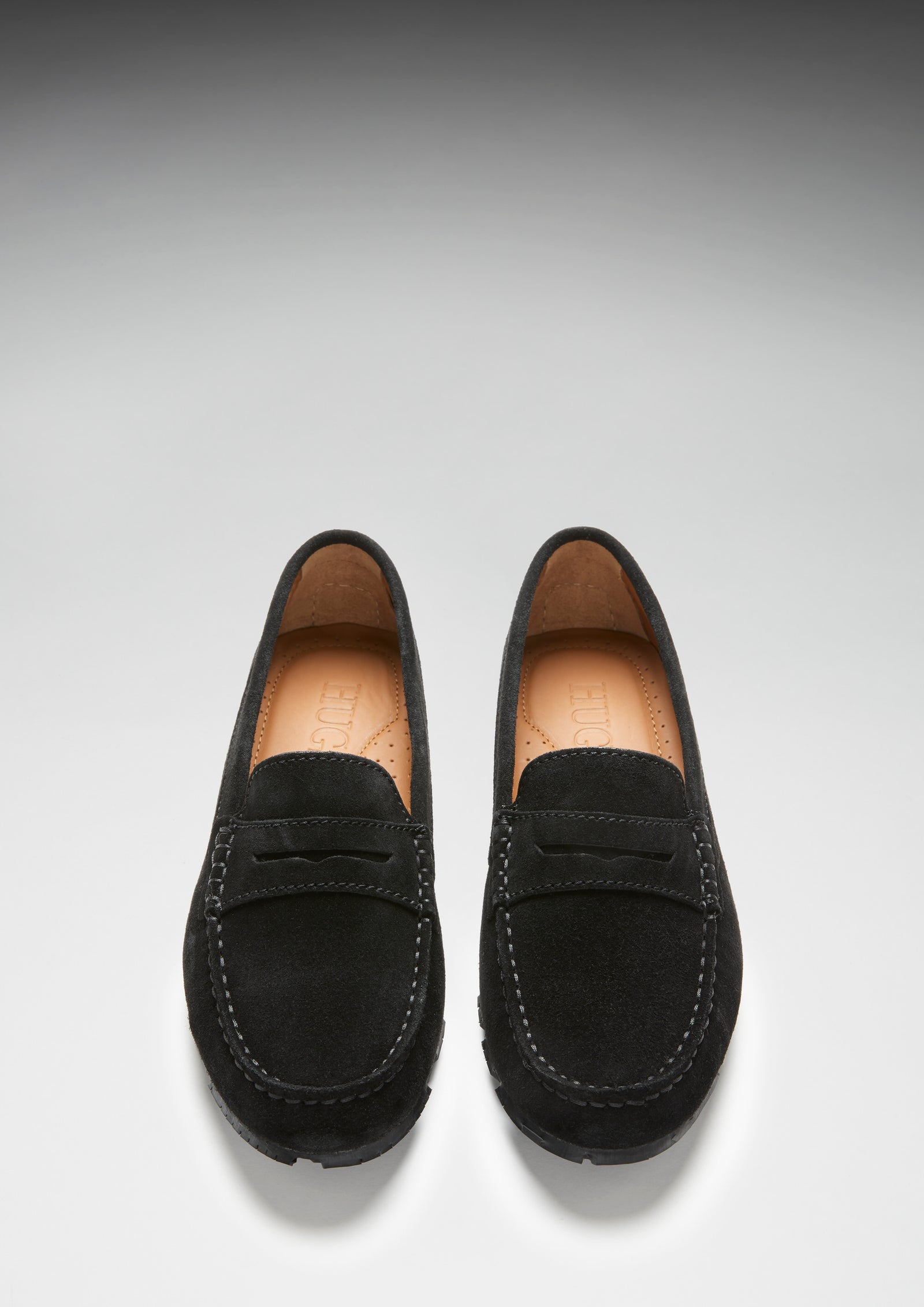 Women's Tyre Sole Penny Loafers, black suede