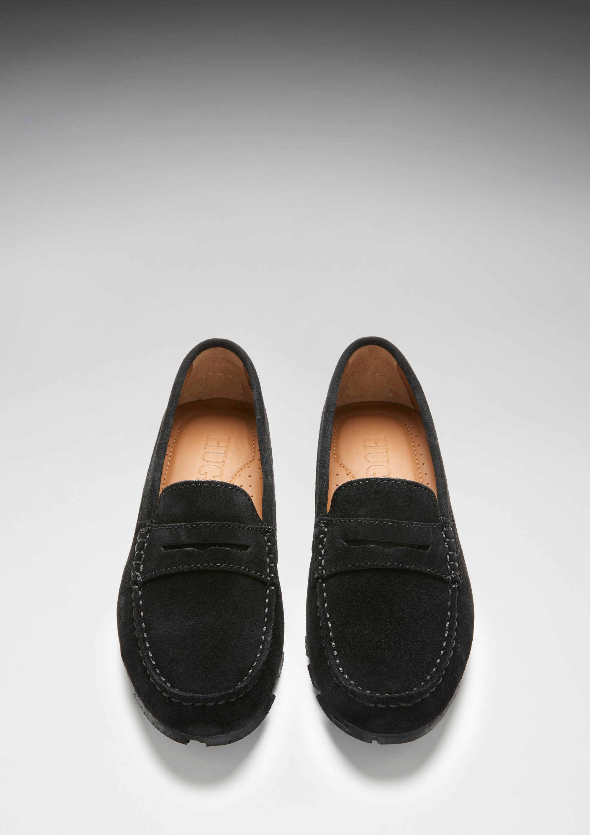 Damen Penny Loafer mit Reifensohle, schwarzes Wildleder