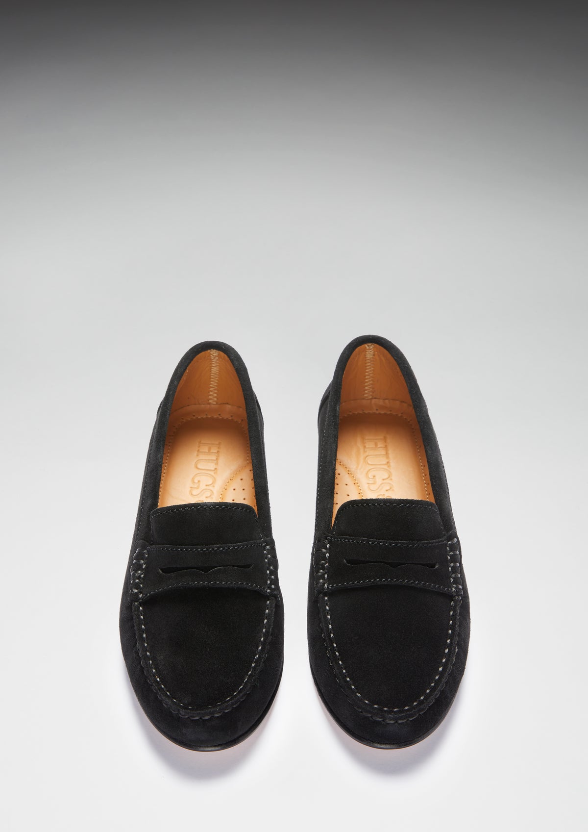 Women's Penny Loafers Leather Sole, black suede
