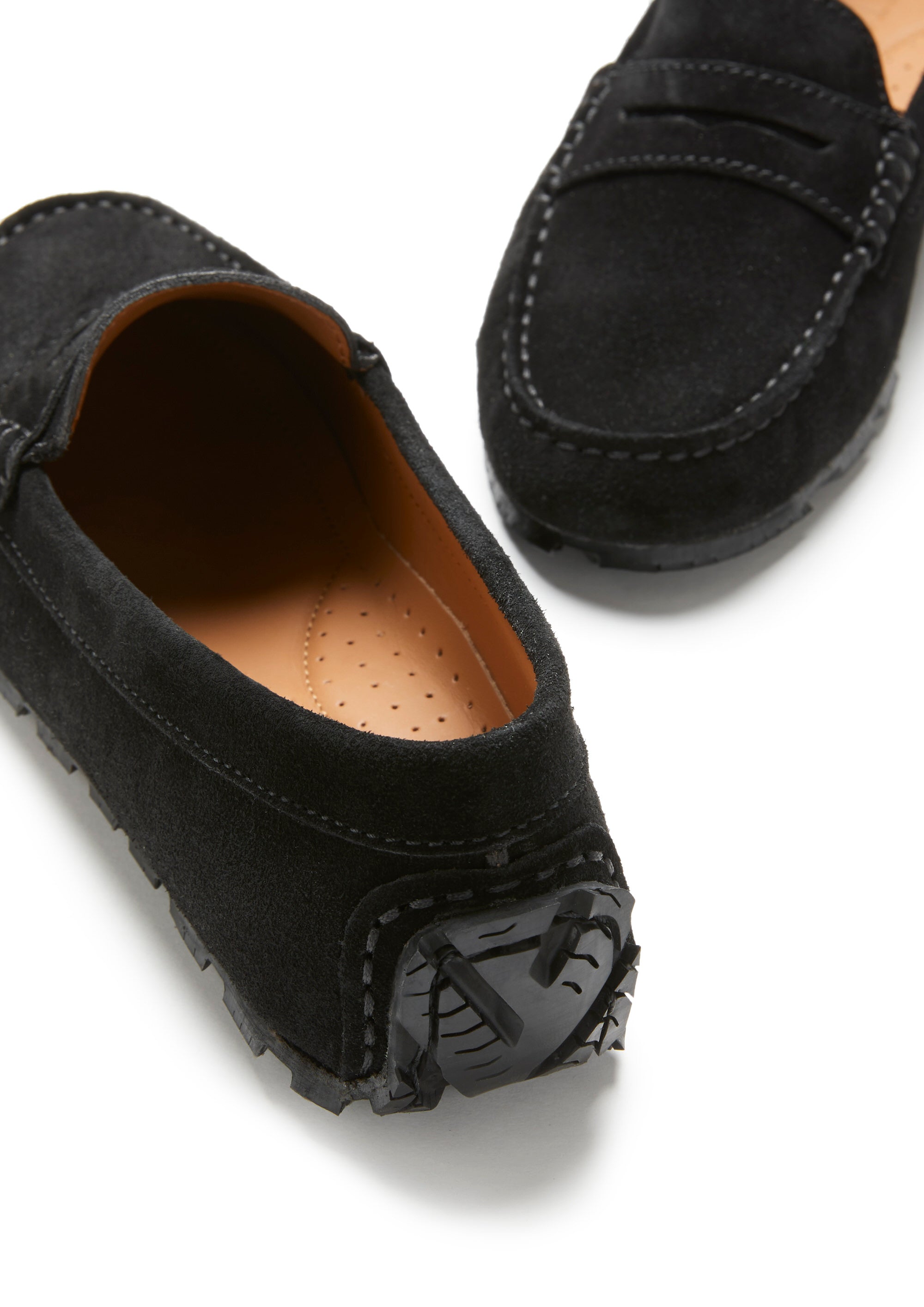 Mocassins Penny Tire Sole pour femmes, daim noir