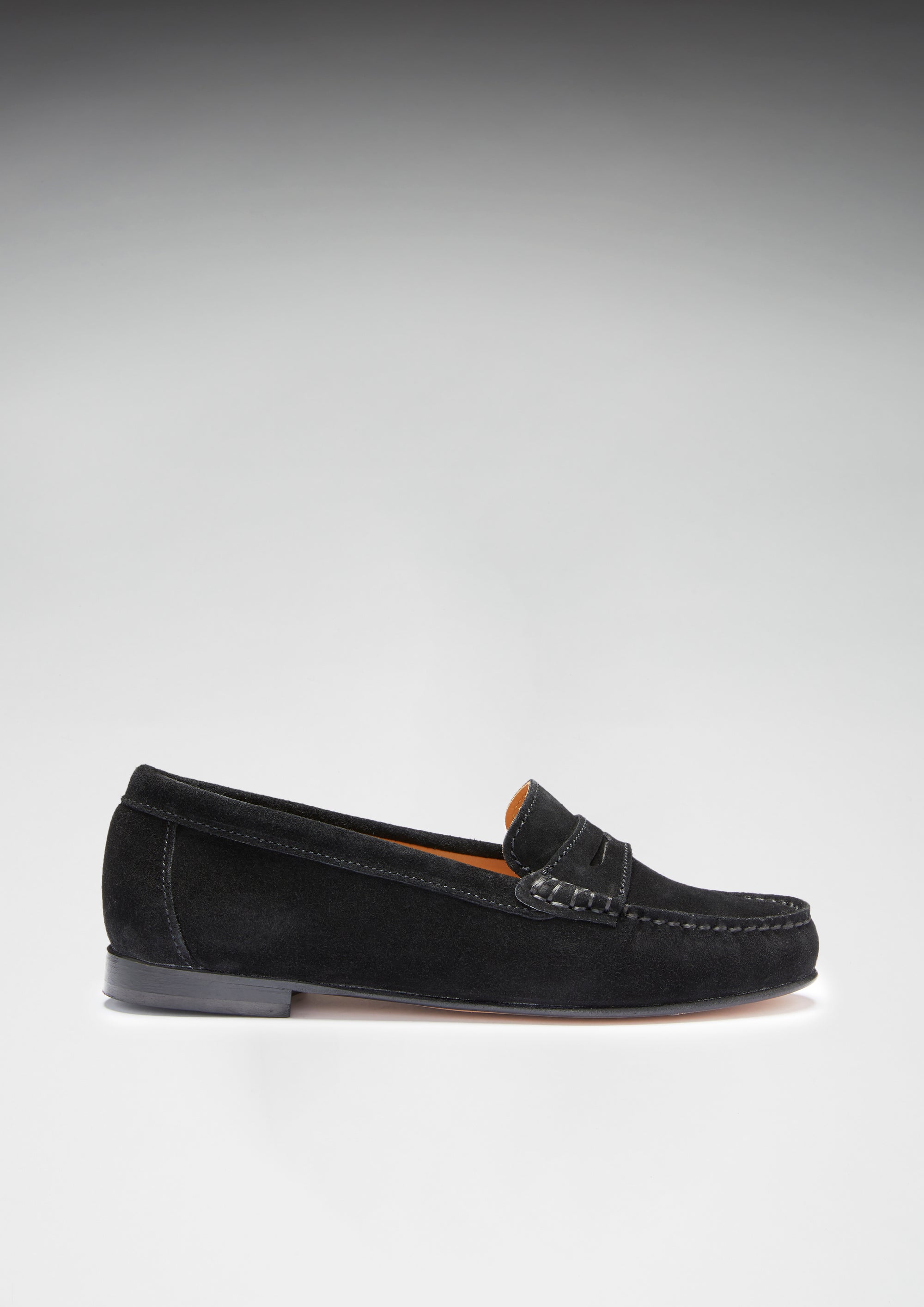 Women's Penny Loafers Leather Sole, black suede
