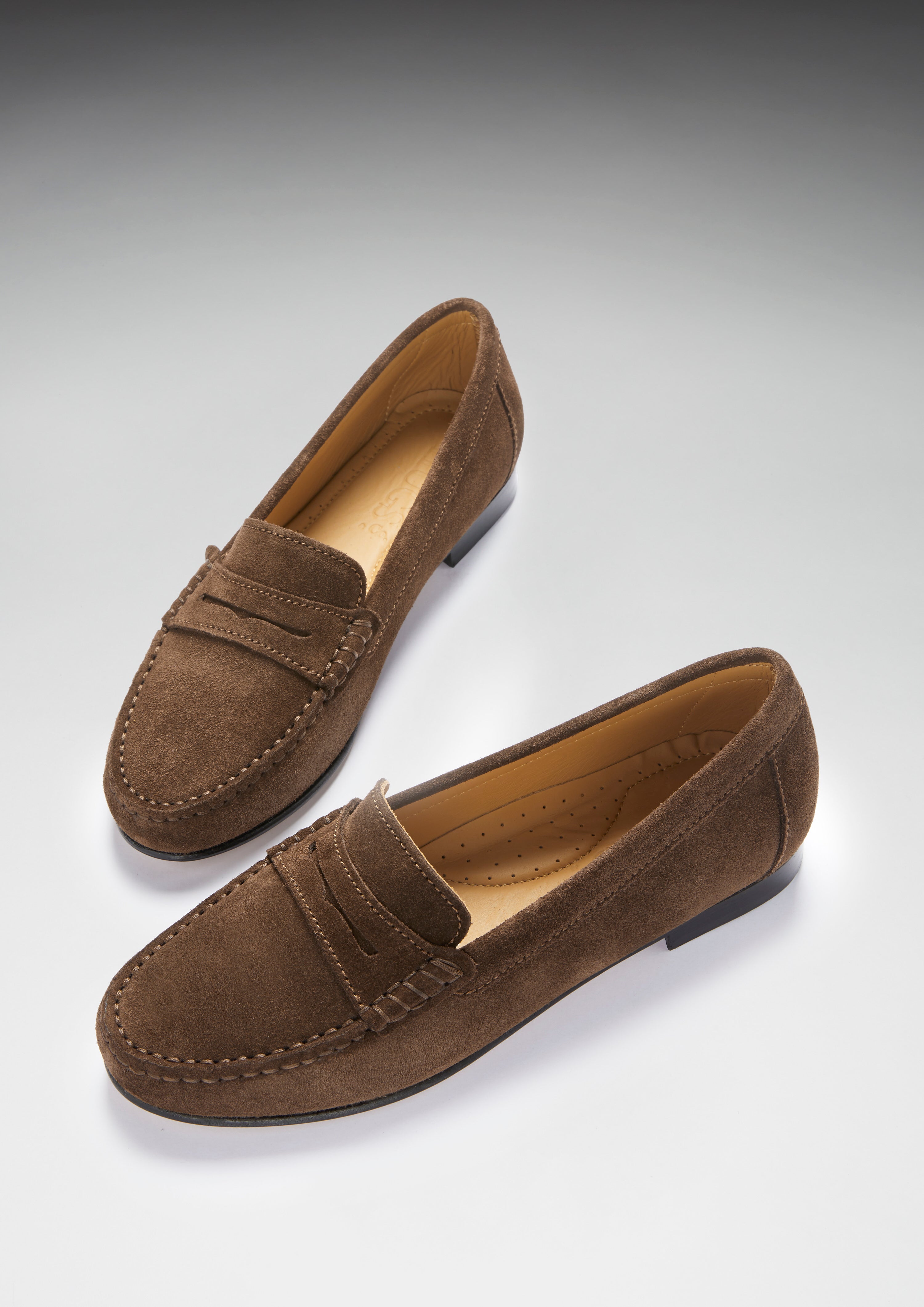 Women’s Penny Loafers Leather Sole, brown suede - Hugs & Co.