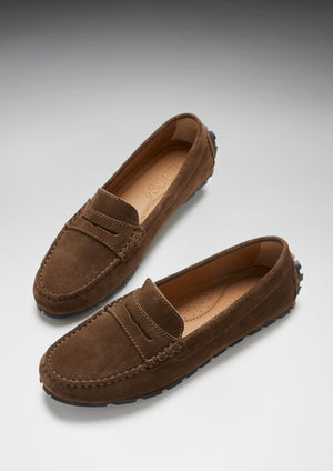 Women's Tyre Sole Penny Loafers, brown suede