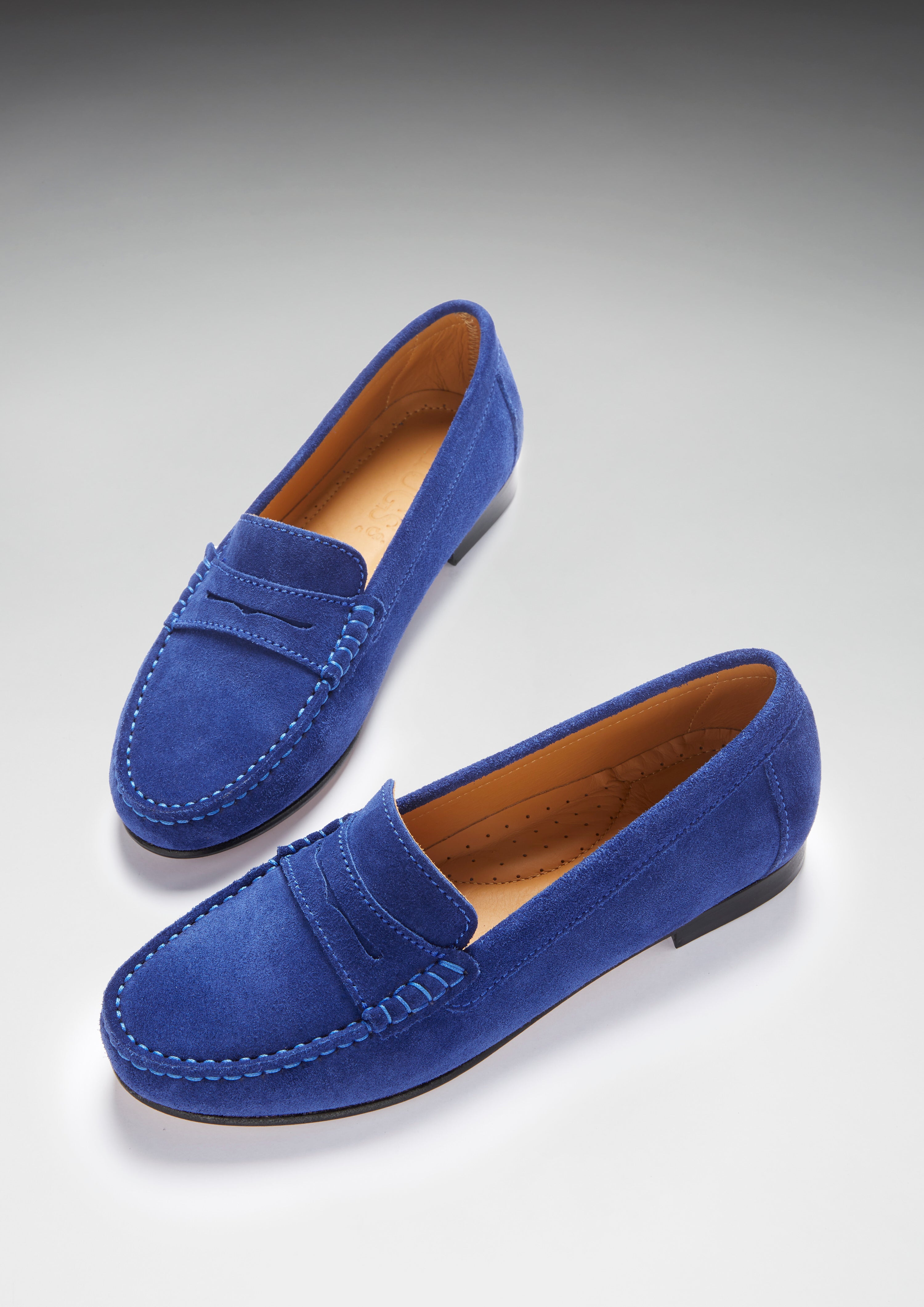 Women s Penny Loafers Leather Sole ink blue suede Hugs Co