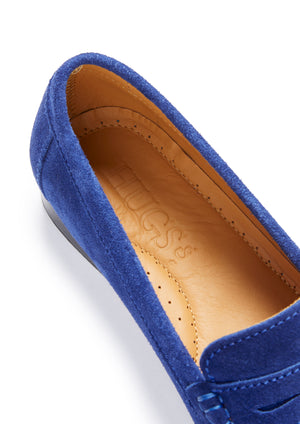Women's Penny Loafers Leather Sole, ink blue suede