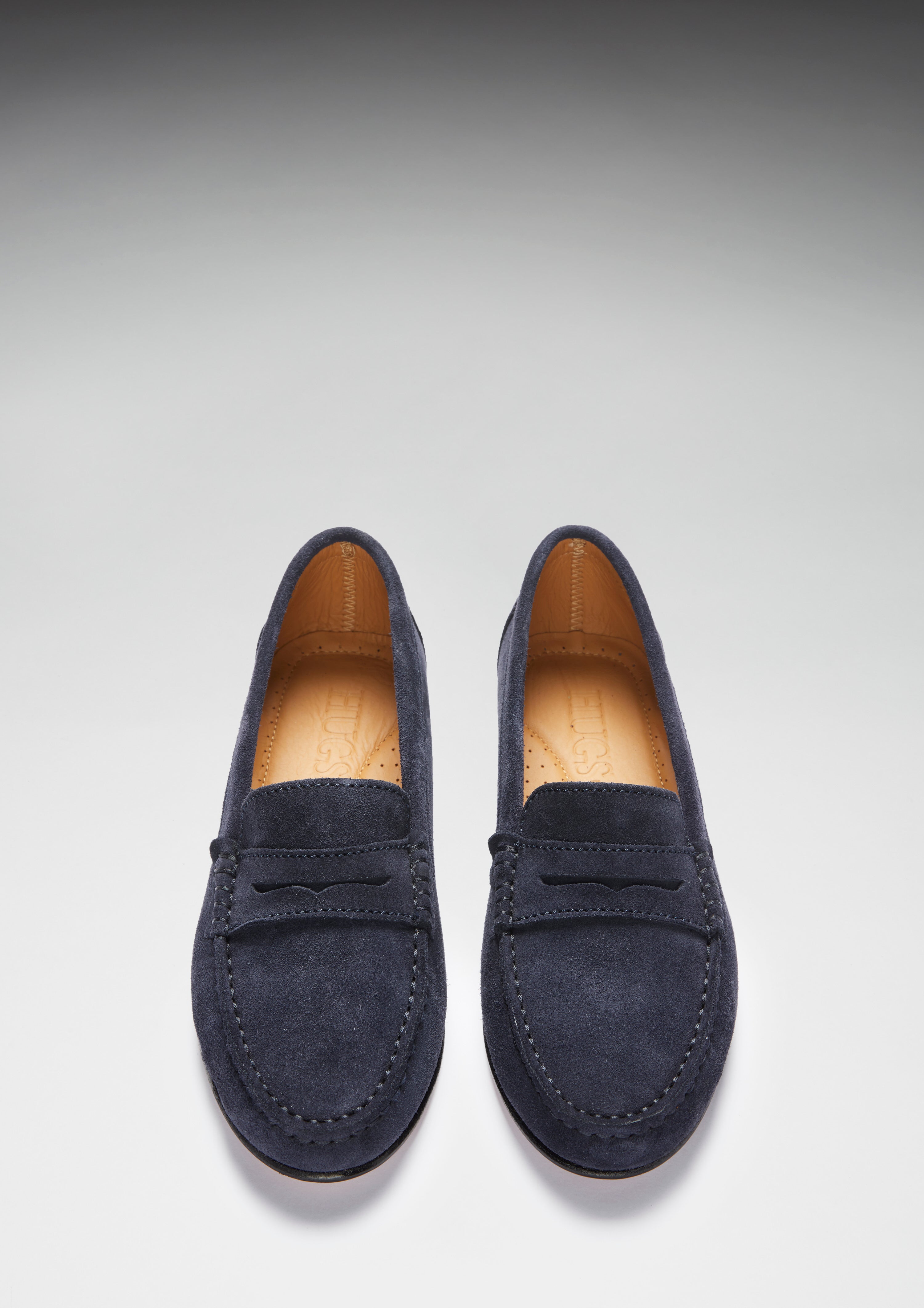 Women s Penny Loafers Leather Sole navy blue suede Hugs Co