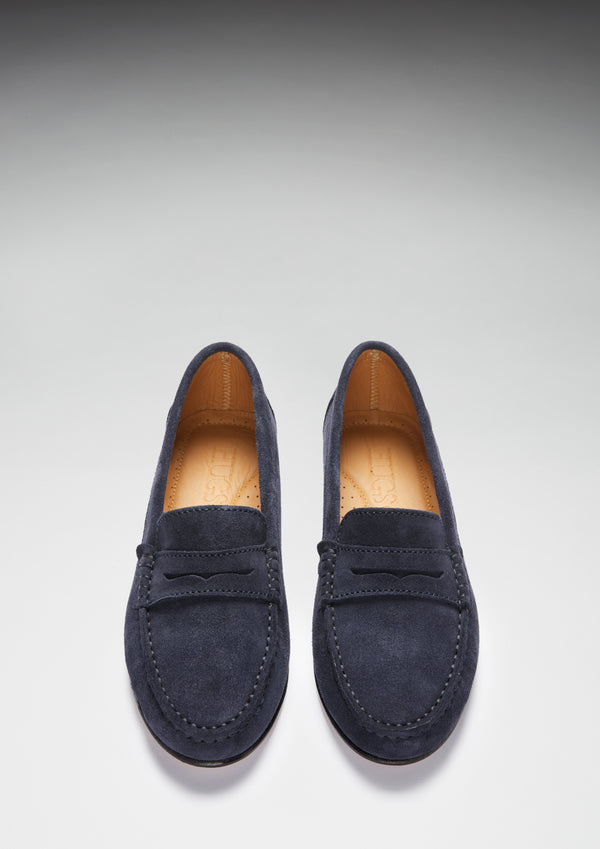Women s Penny Loafers Leather Sole navy blue suede Hugs Co