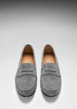 Women's Tyre Sole Penny Loafers, slate grey suede