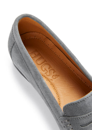 Women's Penny Loafers Leather Sole, slate grey suede