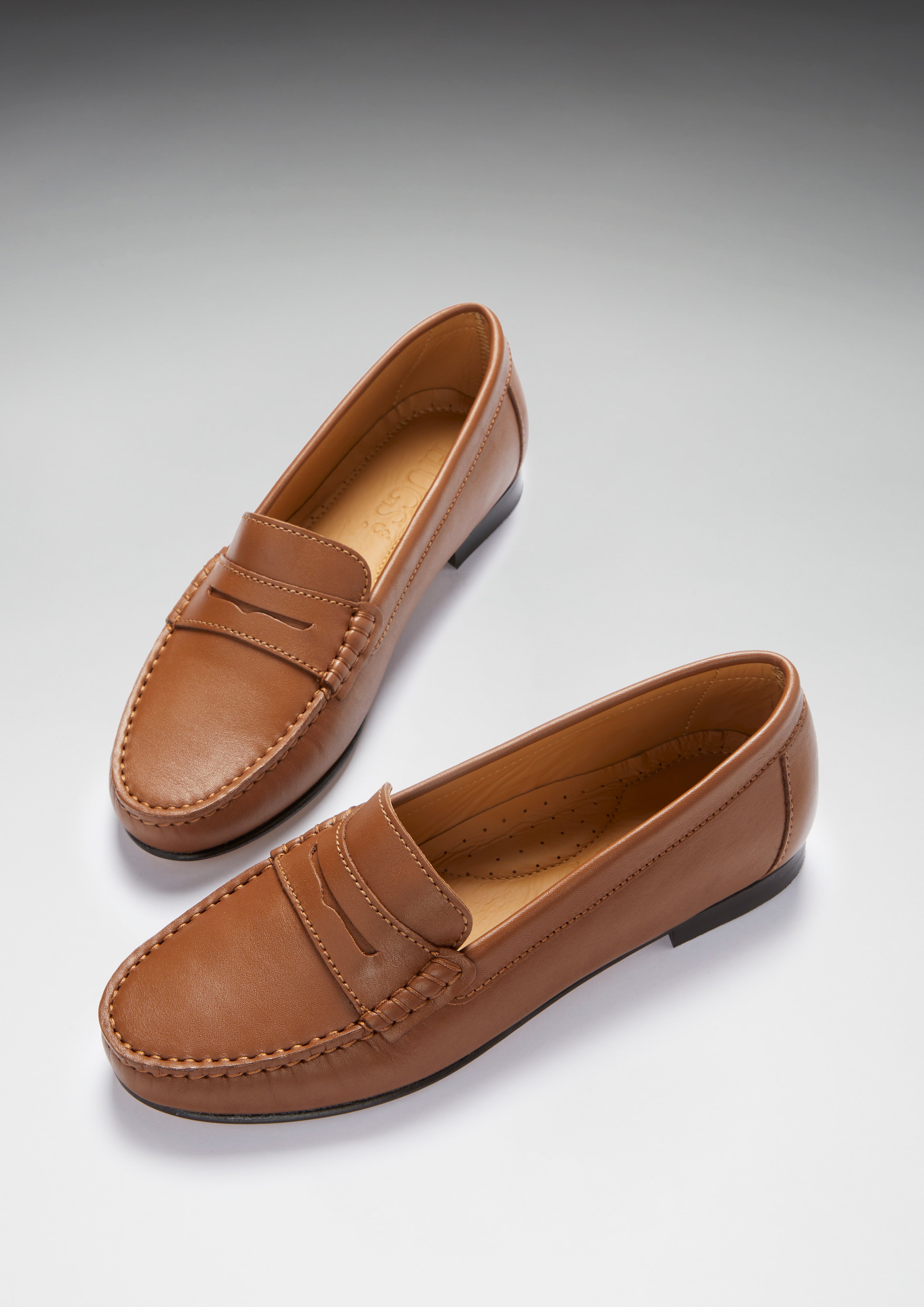 Women’s Penny Loafers Leather Sole, tan leather - Hugs & Co.