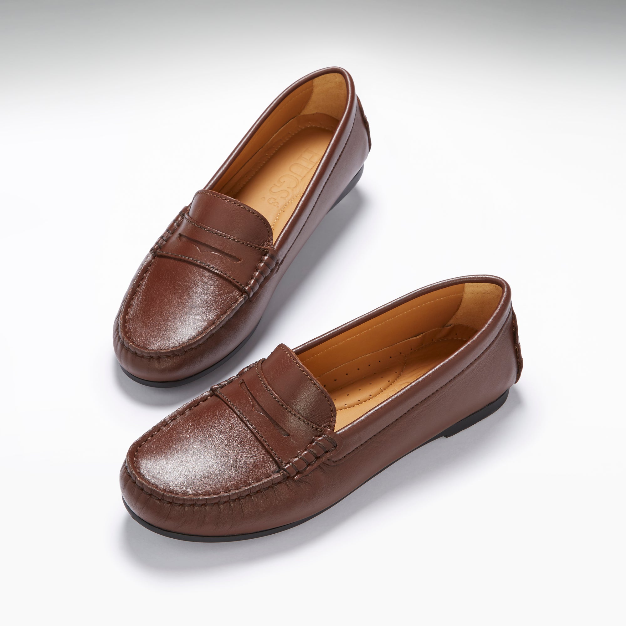 Women's Penny Driving Loafers Full Rubber Sole, brown leather