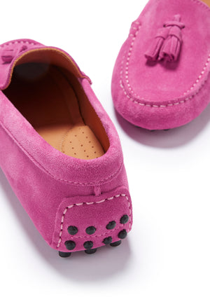 Mocassins de conduite à pampilles pour femme, daim rose