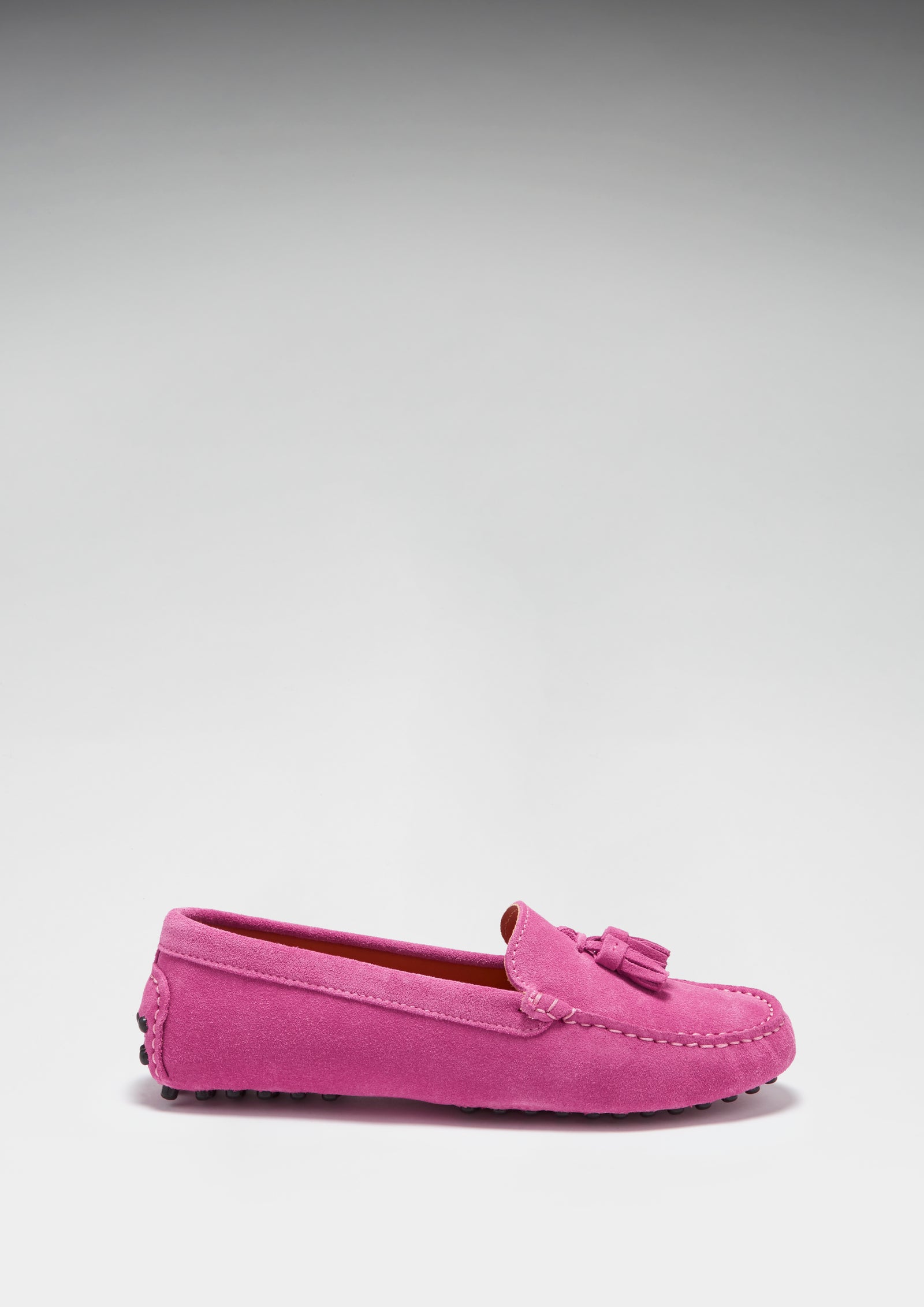 Women s Tasselled Driving Loafers pink suede Hugs Co