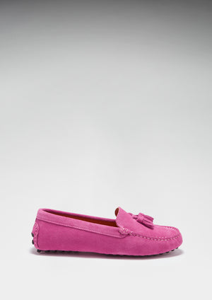 Mocassins de conduite à pampilles pour femme, daim rose