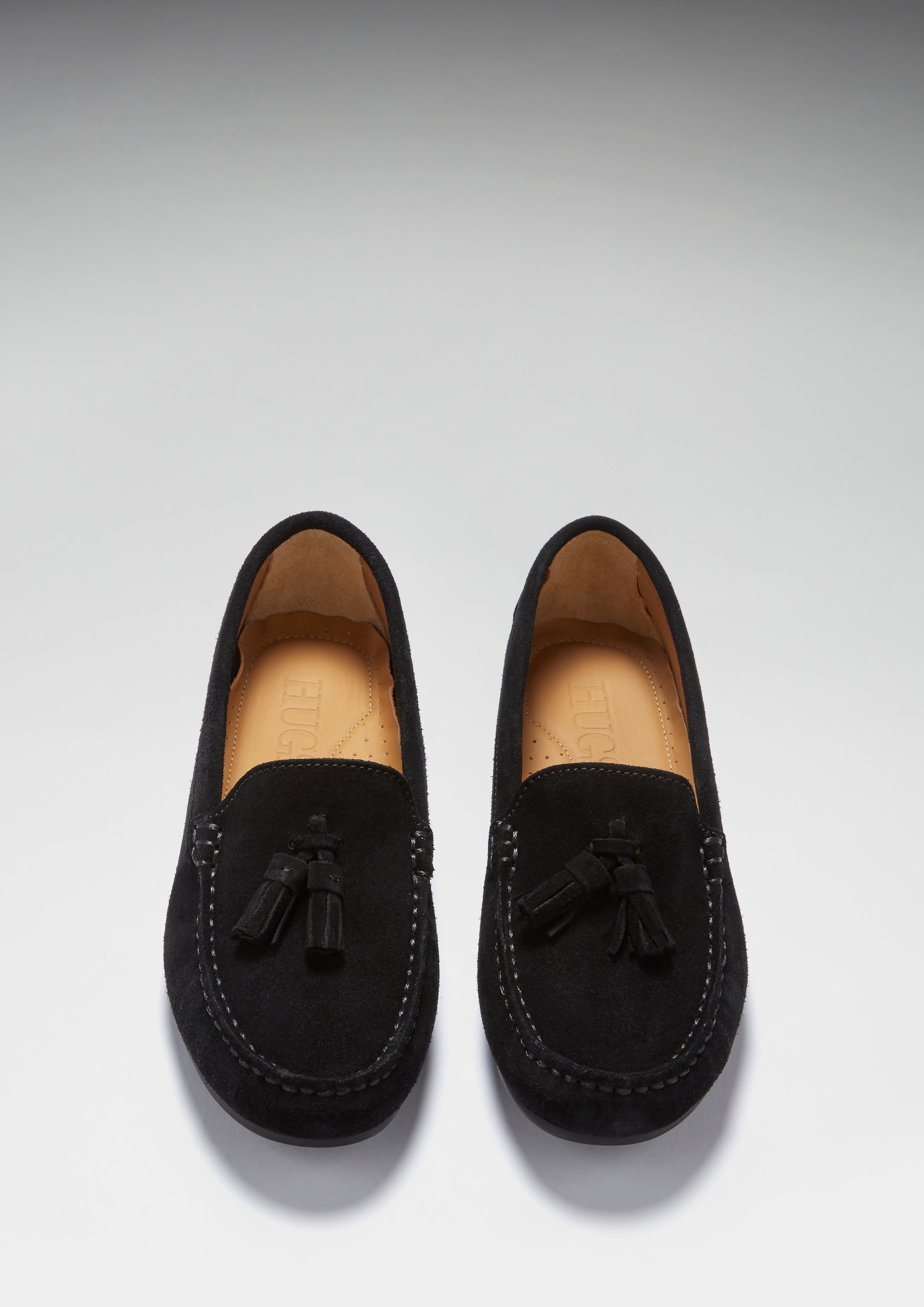 Women's Tasselled Driving Loafers Full Rubber Sole, black suede