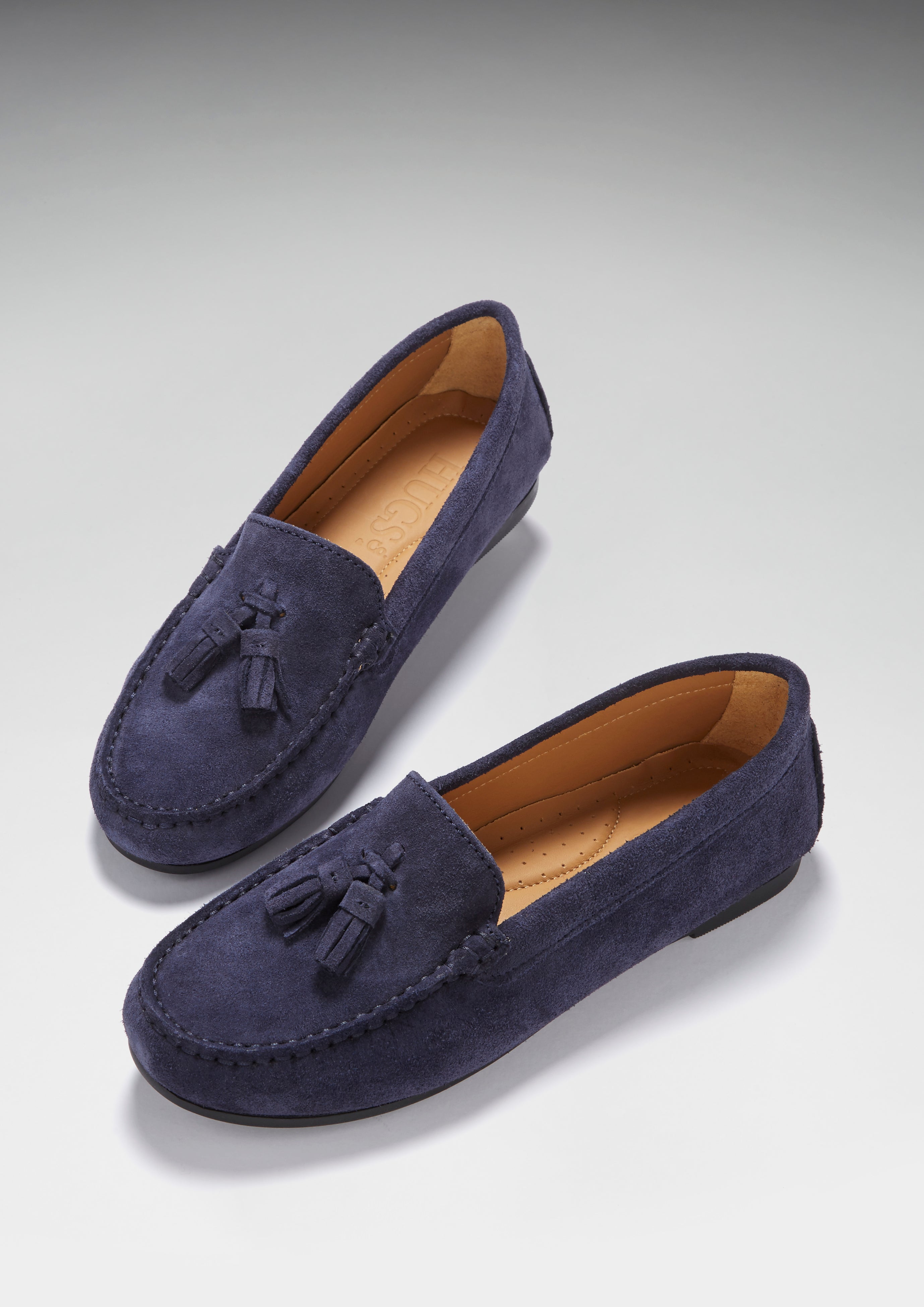 Blue suede moccasins ladies on sale